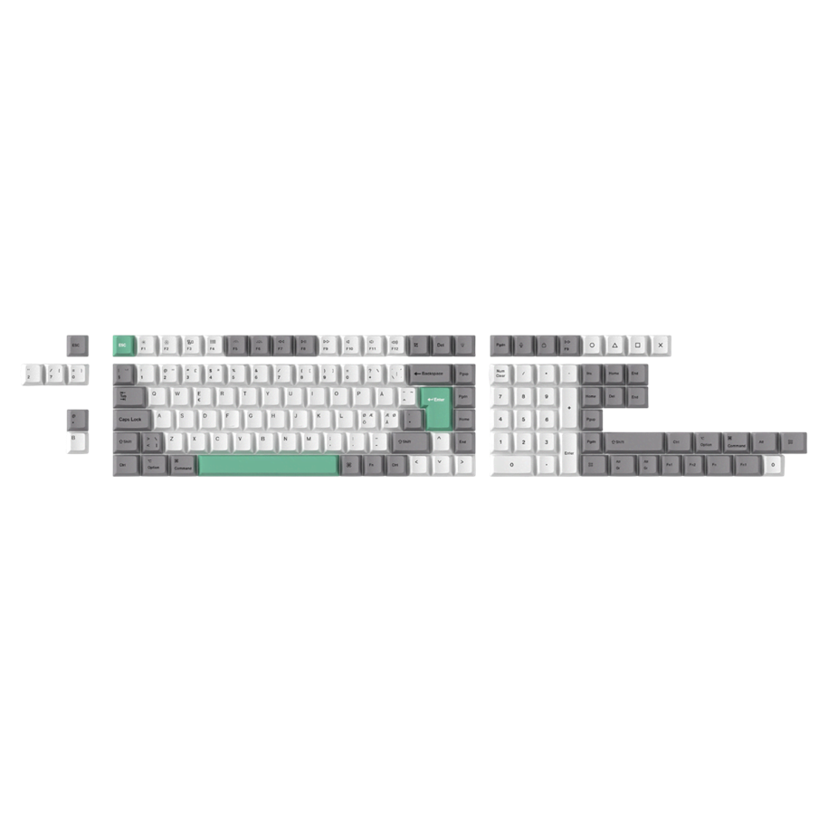 Tangentbord - Keychron PBT Full Keycap Set Gray White Mint - Knappsats - Nordisk - Vit - T65