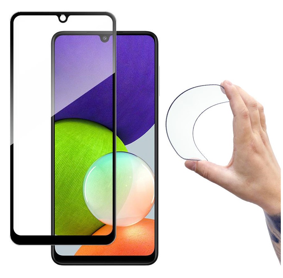 Mobiltelefontillbehör-Skyddsfilm - Wozinsky Full Cover Flexi Nano Glass Film Tempered Glass with Frame Samsung Galaxy A22 4G Black - 9111201943599