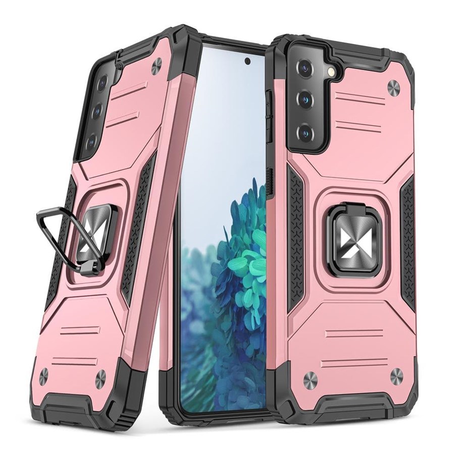 Mobile - Covers & Cases - Wozinsky Ring Armor Armored Hybrid Case Cover + Magnetic Holder Samsung Galaxy S22 Gold - 9145576239698