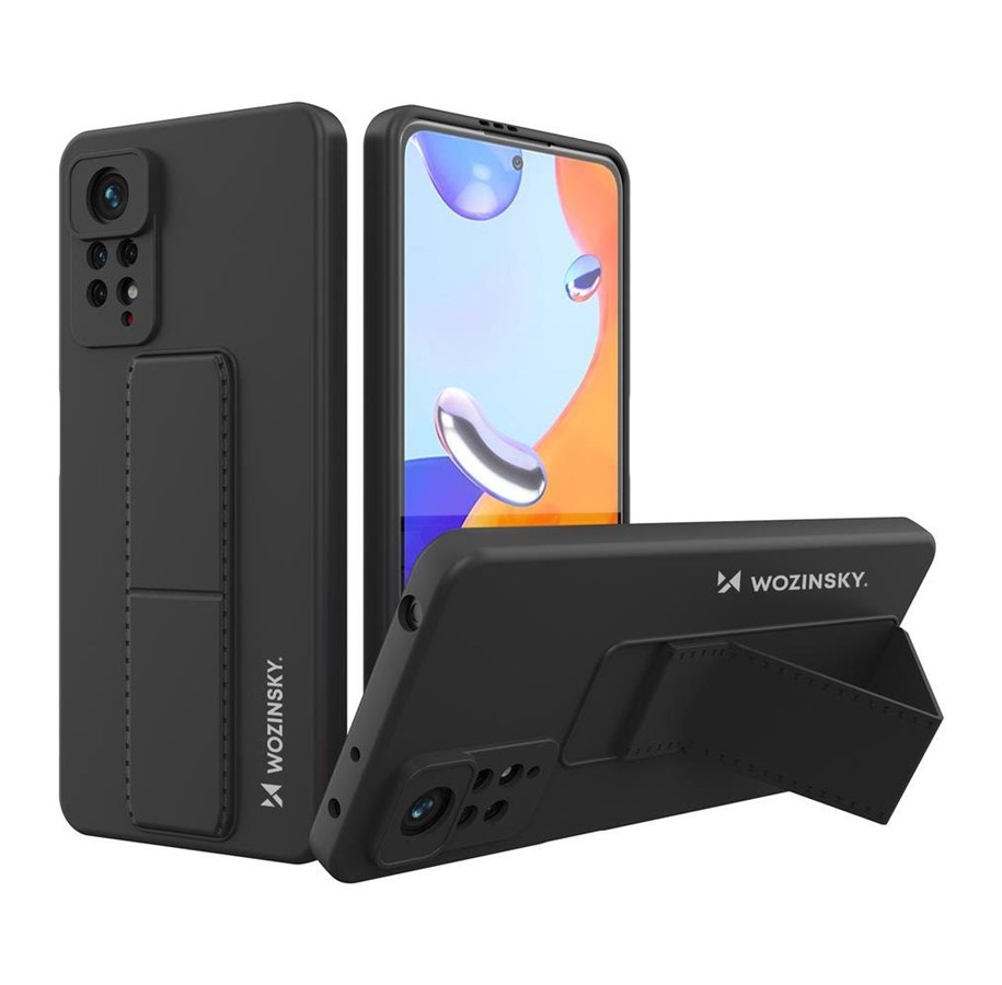 Mobile - Covers & Cases - Wozinsky Kickstand Case Silicone Case with Stand Case for Xiaomi Redmi Note 11 Pro Black - 9145576247471