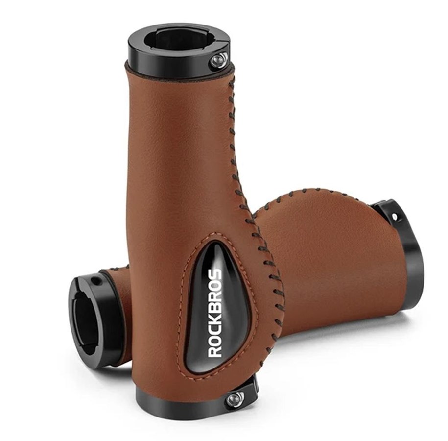 Cykeltillbehör - Rockbros 40720001002 leather bicycle grips - brown - 40720001002