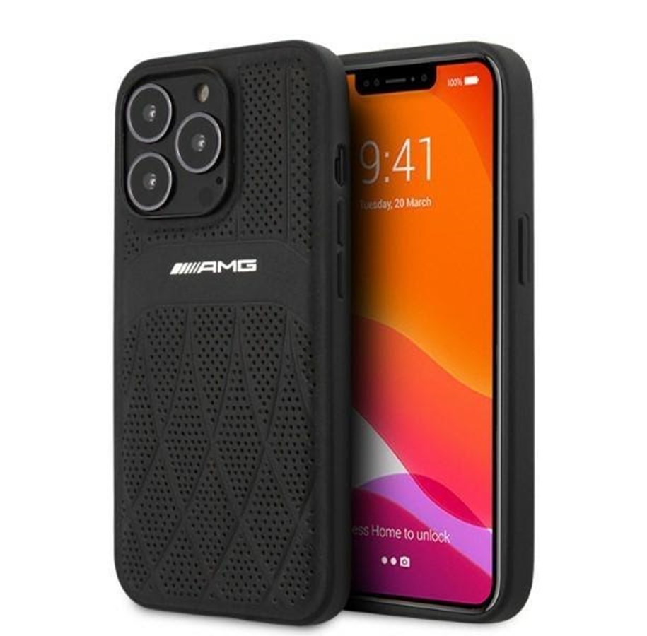 Mobile - Covers & Cases - Mercedes AMG Leather Curved Lines Case for iPhone 13 Pro Max - Black - 3666339019006