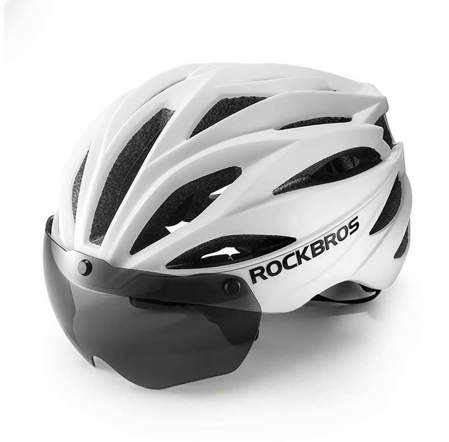 Cykeltillbehör - Rockbros Bike Helmet with Visor Detachable UV Protective Goggles Unisex Matte - White - 8386824304039