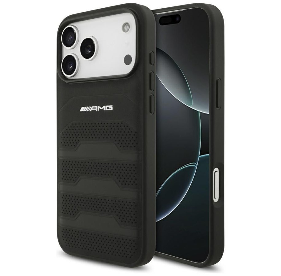 Mobile - Covers & Cases - Mercedes AMG Leather Debossed Lines Logo Case for iPhone 17 Pro Max - Black - 3666339556136