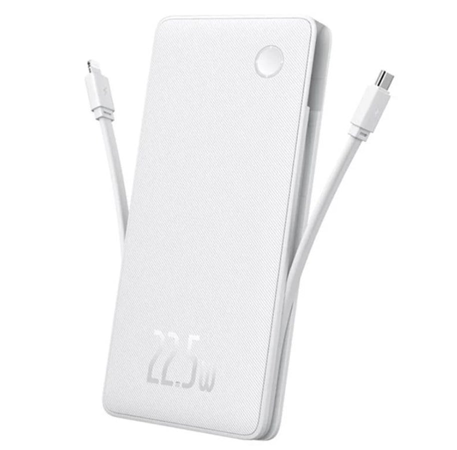 PowerBank - Baseus Airpow Lite 10000mAh 22.5W Power Bank with Built-in USB-C and Lightning Cables - White - 10000 mAh - P10067501213-00
