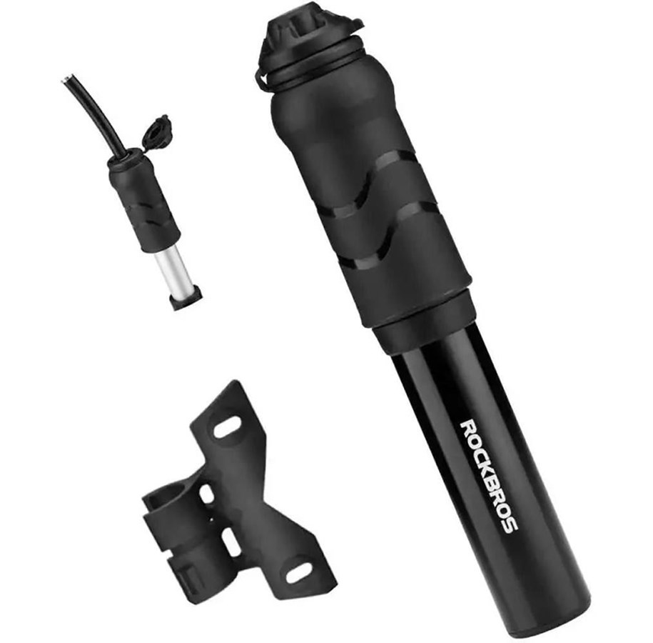 Cykeltillbehör - Rockbros 810PCS-HP Mini Hand Bicycle Pump with Presta & Schrader Hose - Black - Rockbros-810PCS-HP