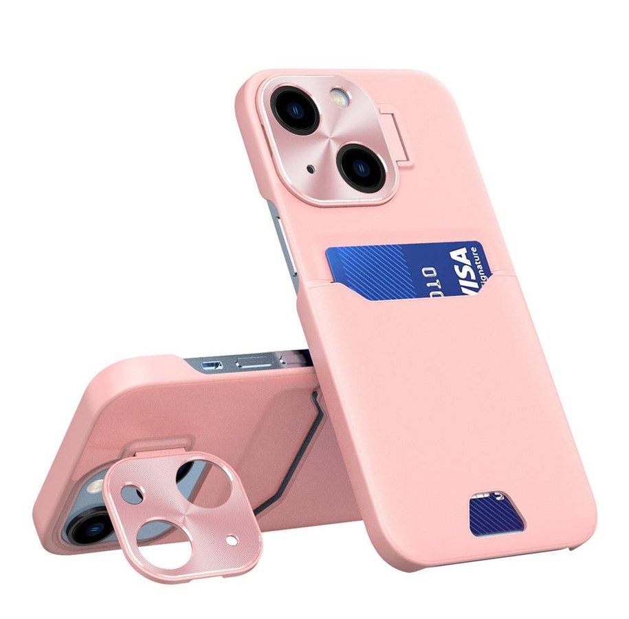 Mobile - Covers & Cases - Hurtel Leather Stand Case for iPhone 14 Cover Card Wallet with Stand Pink - 9145576269640