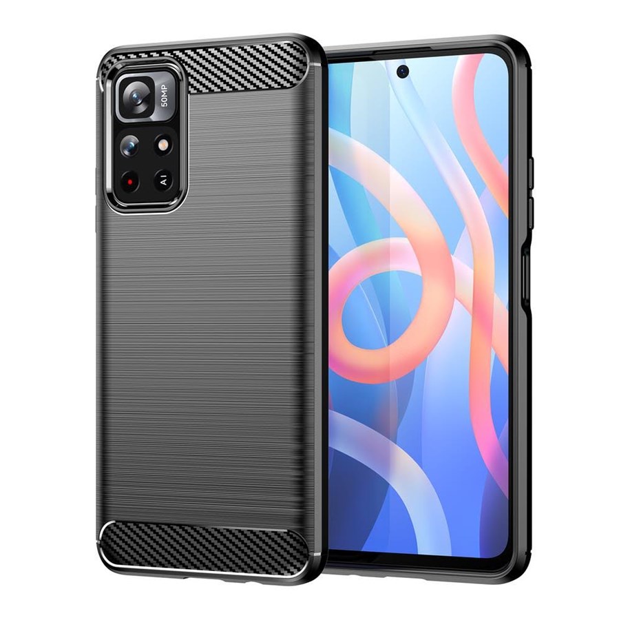 Mobile - Covers & Cases - Hurtel Carbon Case Flexible Cover Sleeve for Xiaomi Redmi Note 11 Black - 5907769337451