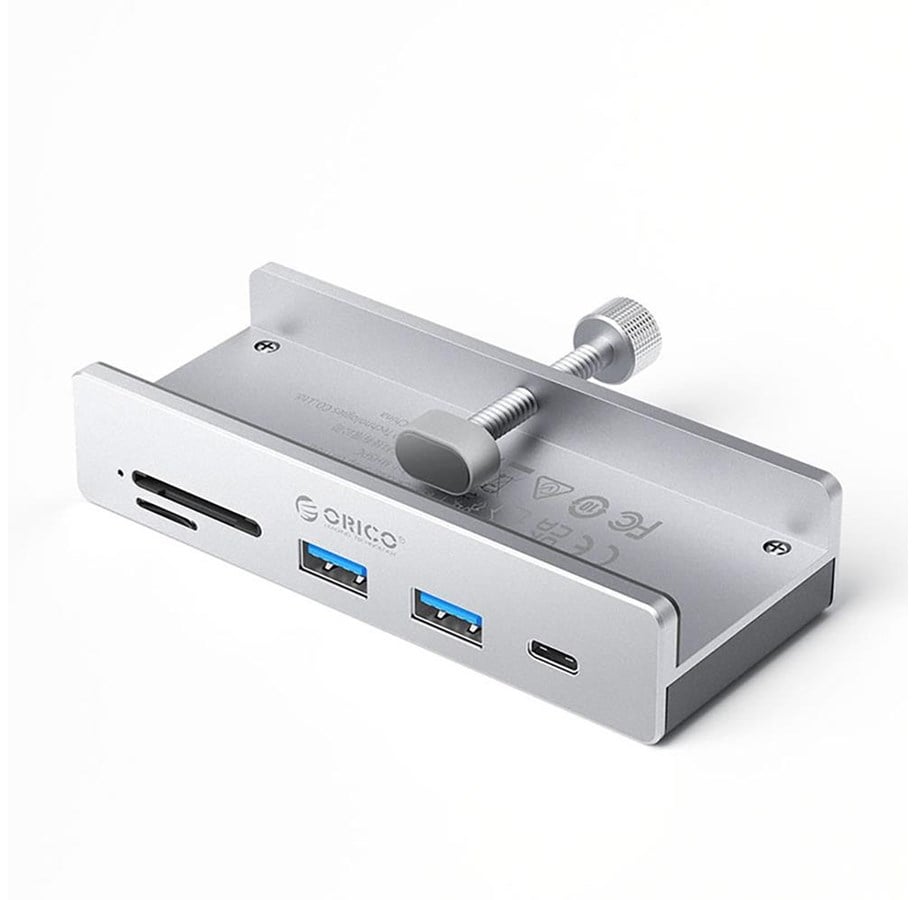 USB Hub - ORICO MH5PC Hub Clamp-Mounted USB-C / 2x USB-A 3.2 + 1x USB-C 3.2 + 1x SD&TF - Silver USB Hub - USB 3.2 - 5 porte - Grey - MH5PC-10-SV-BP