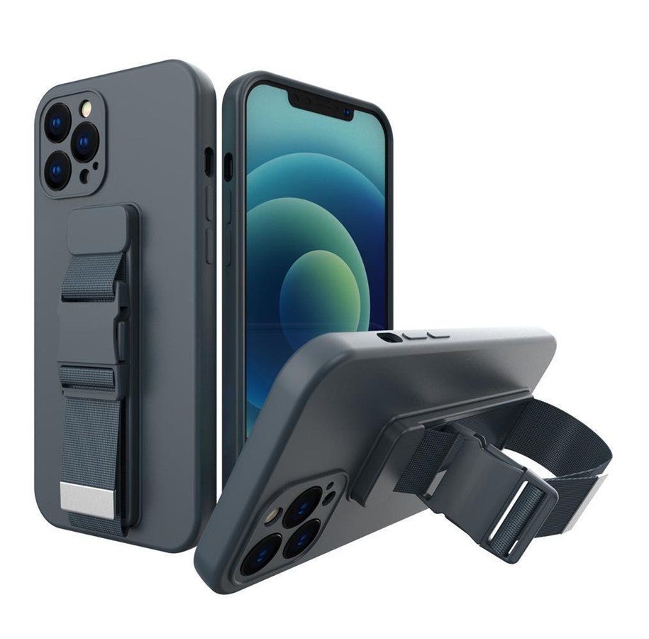 Mobile - Covers & Cases - Hurtel Rope Case Silicone Cover with Lanyard Purse Lanyard Strap for Xiaomi Redmi Note 11 Pro Navy Blue - 5907769340444