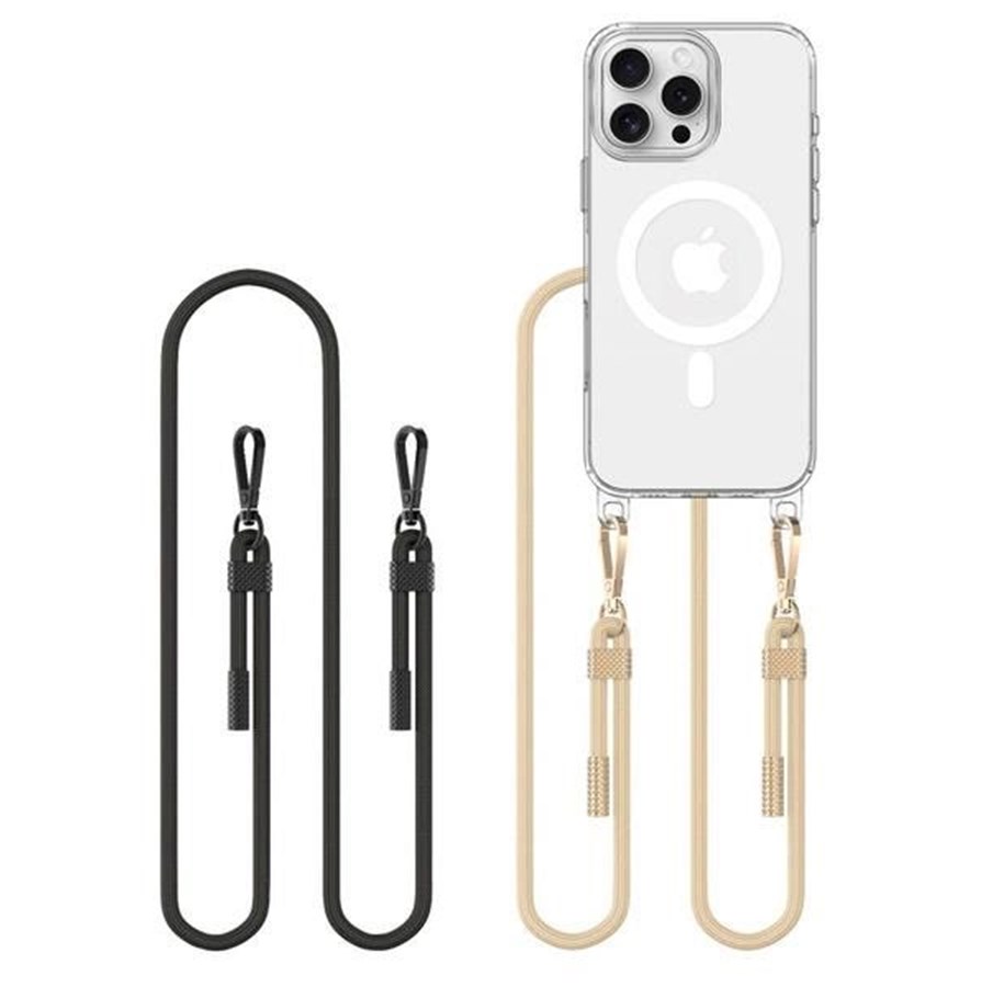 Mobile - Covers & Cases - Tech-Protect FlexAir Chain MagSafe Case for iPhone 16 Pro Max - Clear + 2 Lanyards (Black & Gray-Brown) - 5906302311736