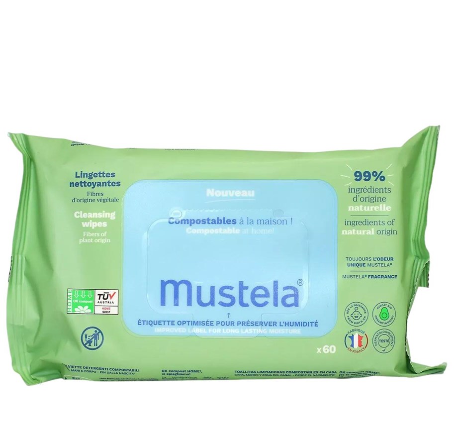 Ansiktsvård - Mustela Compostable Avocado Cleansing Wipes 60 stk.- 360g. - 3504105038700