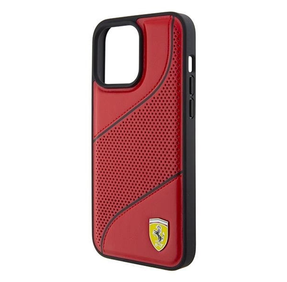 Mobile - Covers & Cases - Ferrari Perforated Waves Metal Logo iPhone 15 Pro Case - Red - 3666339181970