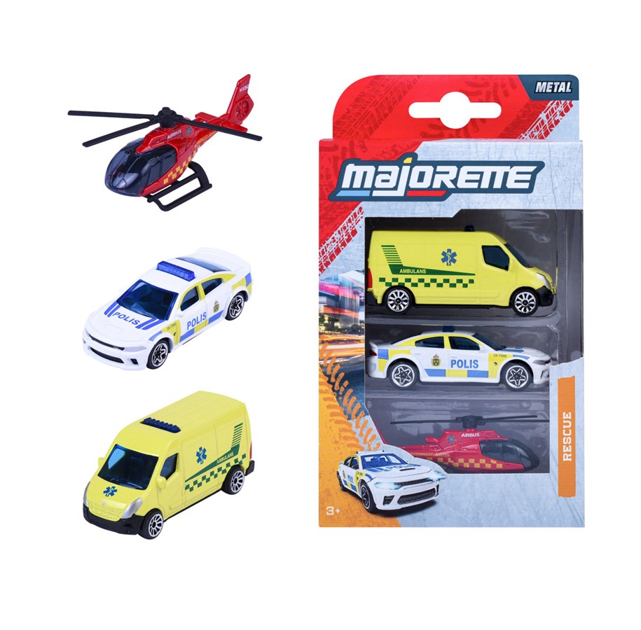 Leksaksbil - Majorette Rescue 3 Pieces Set 1-asst. - Swedish version - 8503004001DNS