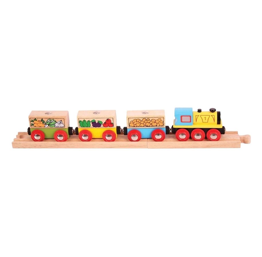 Träleksaker - Bigjigs Wooden Vegetable and Fruit Train - 6-piece. - BJT180