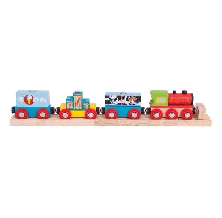 Träleksaker - Bigjigs Wooden Freight Train - 9-piece. - BJT181