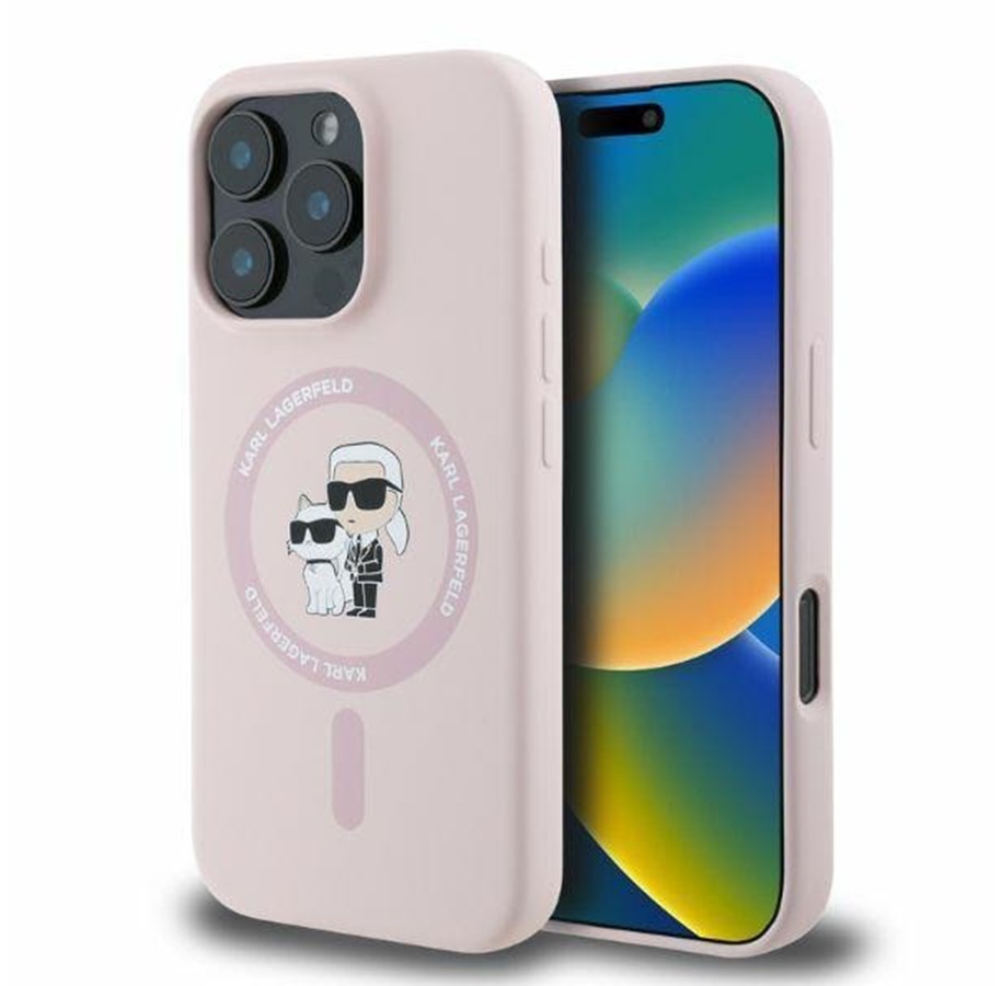 Mobile - Covers & Cases - Karl Lagerfeld Silicone Karl&Choupette Heads MagSafe Case for iPhone 16 Pro Max - Pink - 3666339318796