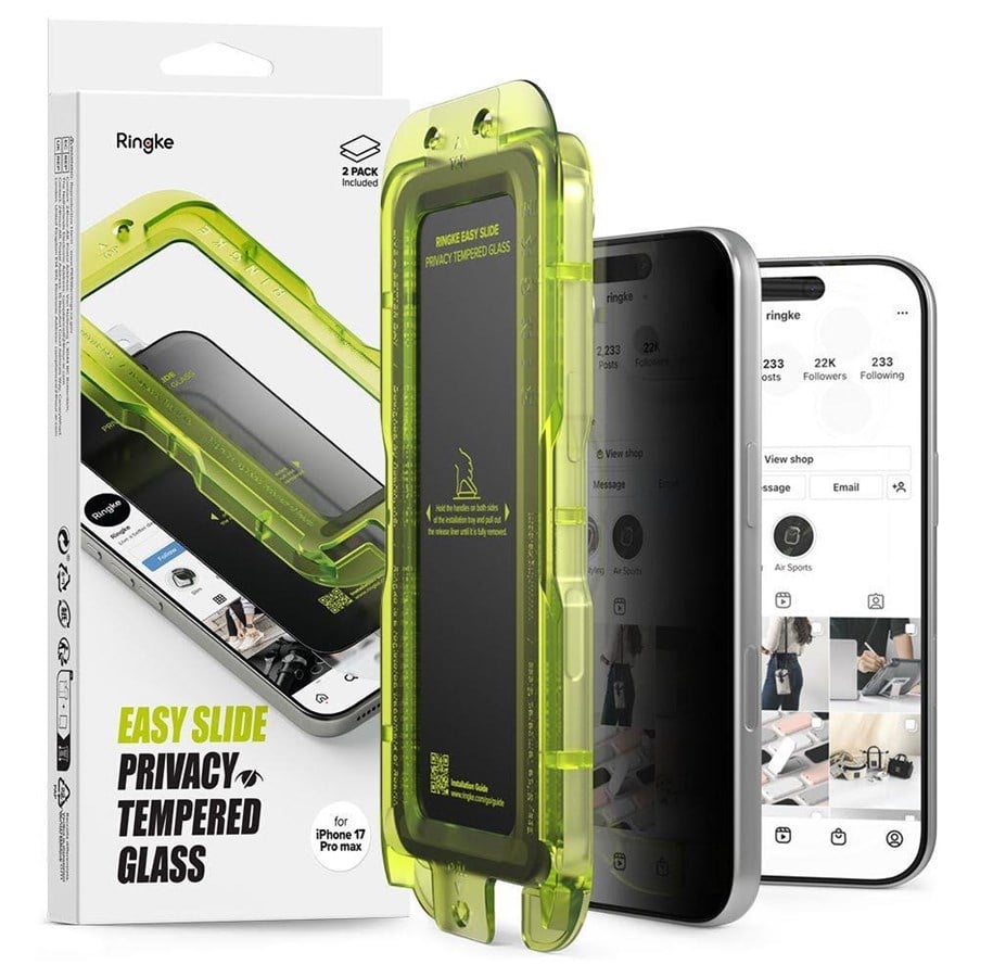 Mobiltelefontillbehör-Skyddsfilm - Ringke Easy Slide 2-pack Privacy Glass for iPhone 17 Pro - Black - 8800328811430