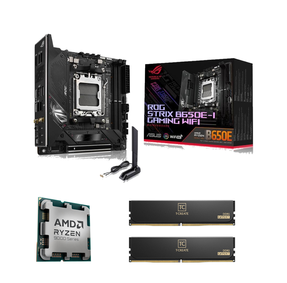 CPU - AMD Bundle 9800X3D + ASUS ROG STRIX B650E-I GAMING WIFI + Team Group T-Create Expert DDR5-6000 32GB - CPU - 8 kärnor - 4.7 GHz - AMD AM5 - AMD Boxed (utan kylare) - RSX870-F+9800X3D+TG32GBD56000