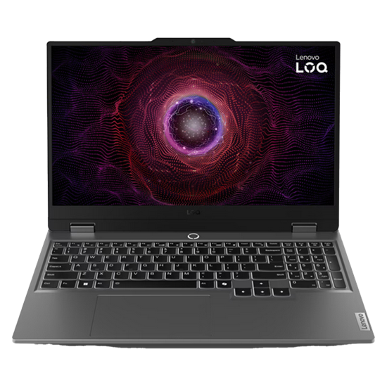 AMD-driven gaming-laptop med futuristisk skärmbild.