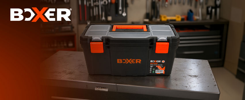 Boxer verktygslåda 16 svart-orange – robust förvaring för garage och verkstad