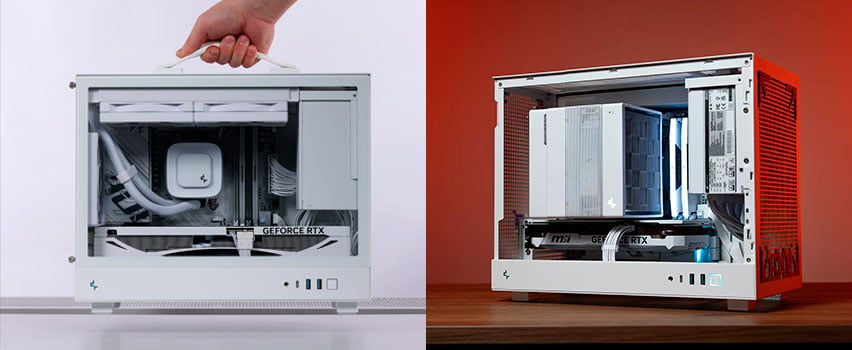 DeepCool CH560 och CH780 PC-chassin med RGB-fläktar och AIO-vattenkylning i svart och vitt