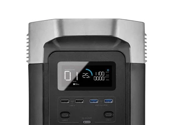 EcoFlow X-Stream snabbladdning – närbild av DELTA powerstation-display med 25 minuters laddningstid