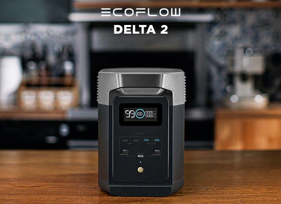 EcoFlow DELTA 2 kompakt powerstation på köksbänk för dagligt hemmabruk