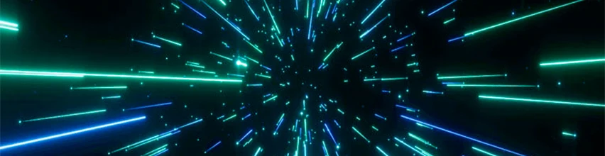 EcoFlow abstrakt ljusshow med gröna och blå neonljusstreck – symbol för innovation och framtidens energiteknik