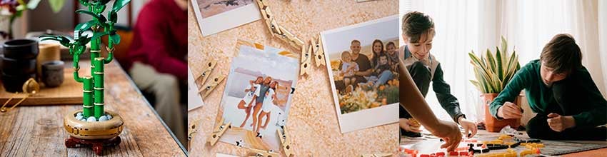En LEGO-växt, personliga fotominnen och ett brädspel skapar mysighet och ger en personlig touch till familjens nya hem.