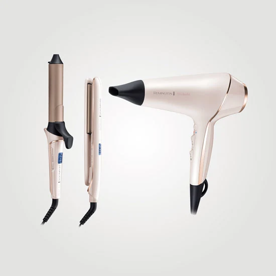 Remington styling – hårplattor, lockpinnar och hårtorkar med keratin och värmeskydd